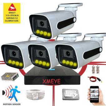Bises 4 Kameralı Hareket Algılayan 5 MP Lens 4 Warm Led Gece Renkli Gösteren Güvenlik Kamerası Seti BS 784W