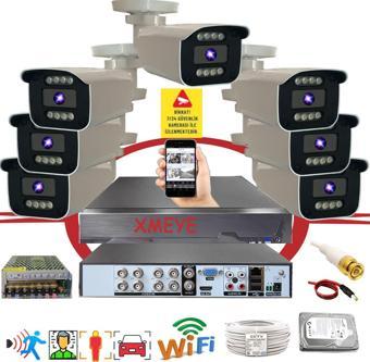 Bises 7 li Araç Yüz ve İnsan Tanımalı Hareket Algılayan 5 MP Lens 4 Warm Led Gece Renkli Gösteren Güvenlik Kamera Seti BS784W