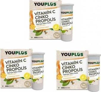 YouPlus Vitamin C Çinko Propolis 20 Efervesan - 3 KUTU-SKT:09/2026