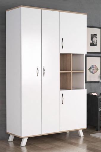 Aeka Ae-1065 Atlas 4 Kapaklı Çok Amaçlı Askılıklı Raflı Bölmeli Gardırop Beyaz Dolap