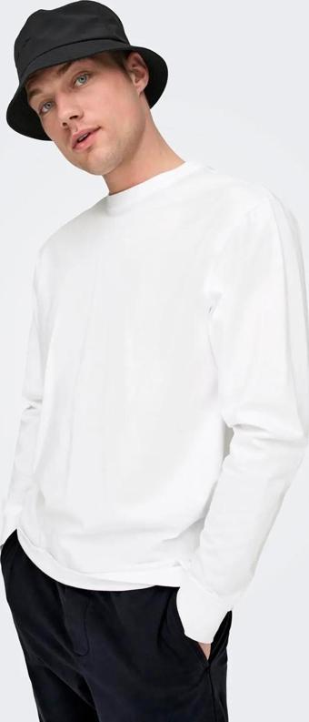 Only & Sons Erkek Onsfred Uzun Kollu Bisiklet Yaka %100 Pamuk T-Shirt 22029674 Beyaz