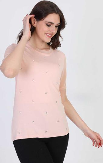 Ella Camelia Kadın Taş Detaylı Bluz 19E056 Pudra