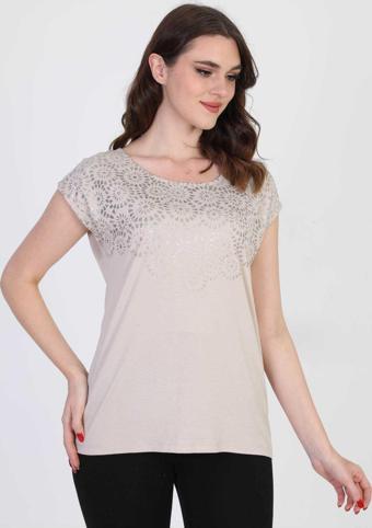 Ella Camelia Kadın Desenli Bluz 5010025 Vizon