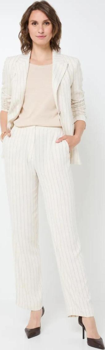 Only Kadın Onlcaro Çizgili Yüksek Bel Keten Pantolon 15318497 Bej