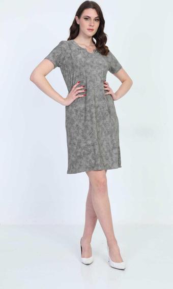 Ella Camelia Kadın Desenli Kısa Elbise 5010080 Haki