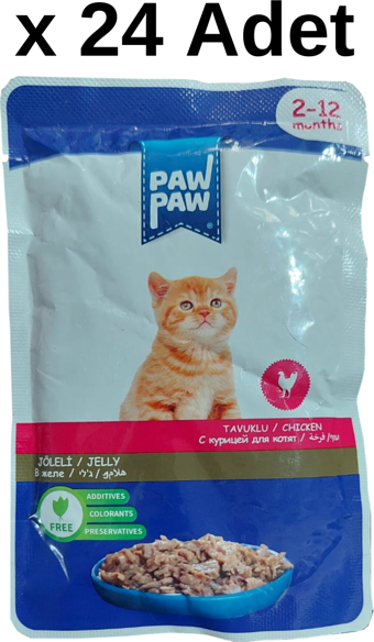 Paw Paw Jöle İçinde Tavuklu Yaş Yavru Kedi Maması 85 gr x 24 Adet