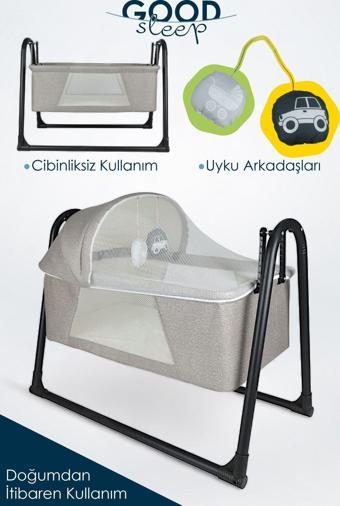 İronika Good Sleep Portatif Sallanır Anne Yanı Cibinlikli Bebek Beşiği Bebek Yatağı Beşik - Açık Gri
