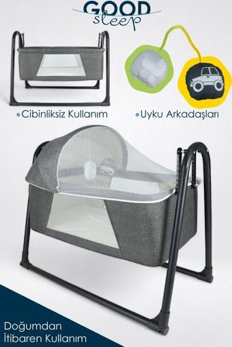 İronika Good Sleep Portatif Sallanır Anne Yanı Cibinlikli Bebek Beşiği Bebek Yatağı Beşik - Füme