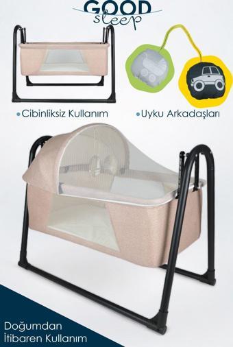 İronika Good Sleep Portatif Sallanır Anne Yanı Cibinlikli Bebek Beşiği Bebek Yatağı Beşik - Kahve