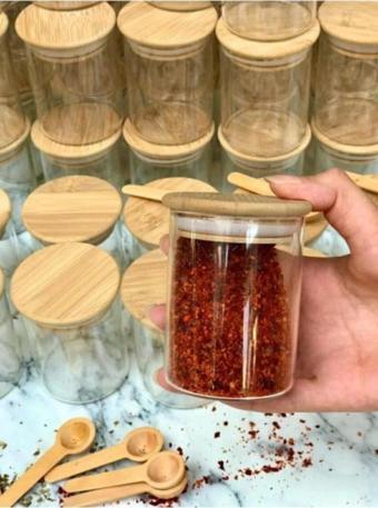 Bambu Kapaklı 6'lı Baharatlık Seti -Kaşık Hediyeli