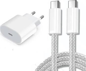 ScHitec PD35W Şarj Aleti 6A 66W Type-C to Type-C Kablolu Set Beyaz İphone 15/16 Uyumlu