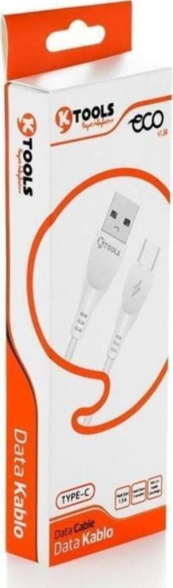 Ktools 1.5 Amper 1 Metre Type C Beyaz Data Ve Şarj Kablosu