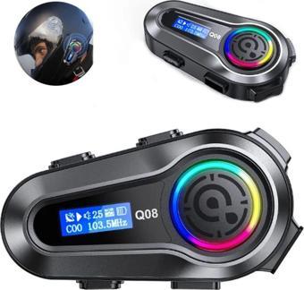 Q08 5.3 Uyumlu Motosiklet Kask Kulaklık Intercom Işıklı Motorsiklet Interkom