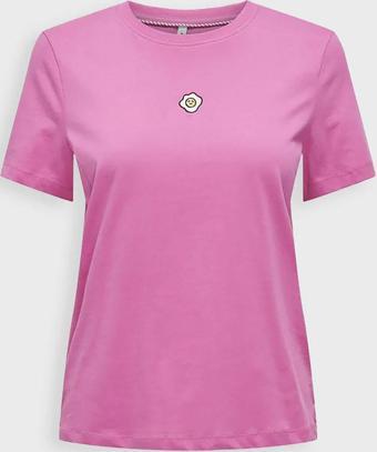 Only Kadın Onlfoodıe Baskı ve Yazı Detaylı Kısa Kol %100 Pamuk T-Shirt 15316728 Pembe