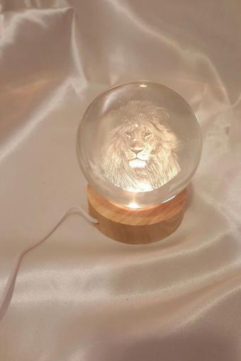 Aslan Cim Bom Galata Saray 3D Led Işık Cam Küre Tek Renk Gece Lambası Mega Boy