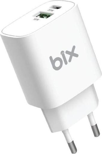 Bix Çift Portlu Typ-c 20wpd + Usb-a 18w Qc Girişli Hızlı Şarj Adaptörü