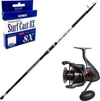 YekOutdoor Surf Olta Seti Okuma Aria Tele Surf 3,90 cm 100-200 gr Surf Kamışı&Okuma Ceymar C-8000A Dark Grey 7+1BB Olta 
