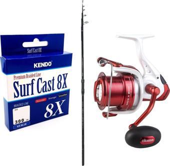 YekOutdoor Profesyonel Olta Seti Okuma Ceymar Tele surf 4.30M Surf Kamışı&Okuma Wave X-8000 3+1BB Olta Makinesi