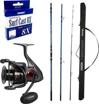 YekOutdoor Profesyonel Olta Seti Okuma Surfliner+ Surf 420cm 100-250gr 3 Parça Olta Kamışı&Okuma Ceymar C-8000A Olta Mak