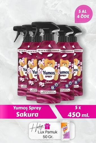 Yumoş Sakura Sprey, 5 AL 4 Öde 450 ml, Pamuk Hediyeli