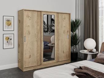 Kznmob Home Samira 3 Kapaklı Sürgülü Aynalı Gardrop Elbise Dolabı - Tamamı Meşe Mdf