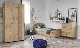 Kznmob Home Soft Çocuk Odası Takımı Meşe - Karyola, 3 Kapaklı Gardırop, 3 Çekmeceli Şifonyer Tamamı Mdf