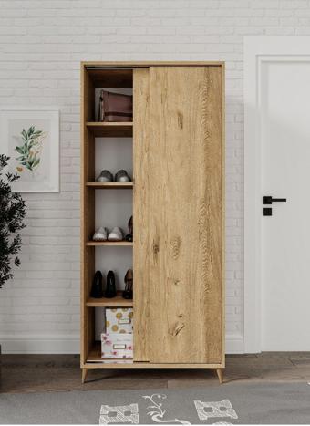 Kznmob Home Sürgülü Çok Amaçlı Ayakkabı Dolabı, Ayakkabılık Meşe - Tamamı 1. Kalite Mdf