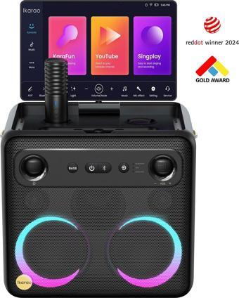 Ikarao Partybox Break X2 600W Karaoke Bluetooth Hoparlör Seti, 10.1" Dahili Tablet, 2 Kablosuz Gizle