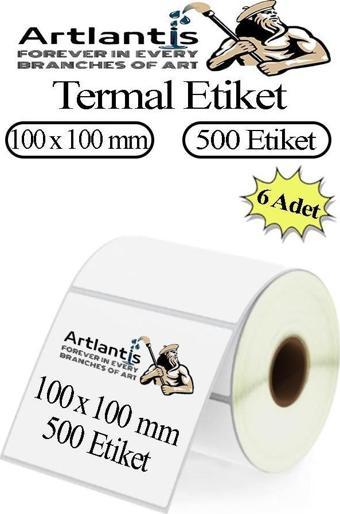 100x100 mm Barkod Etiketi Yapışkanlı 6 Adet Rulo Etiket Termal Barkot Terazi Etiketi 500 lü Barkod Yazıcılara 10x10cm