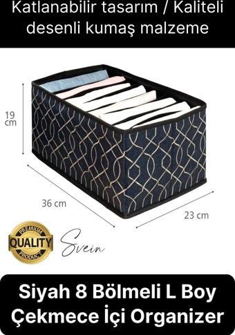 Çok Amaçlı Siyah 8 Gözlü Çekmece Dolap İçi Düzenleyici Organizer Büyük Large Boy Tshirt El Havlusu