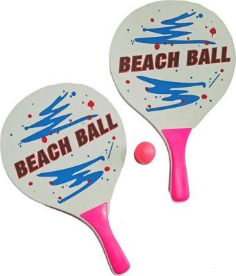 Plaj Tenis Raket Seti ( 2 Raket 1 Top) Beyaz Pembe 