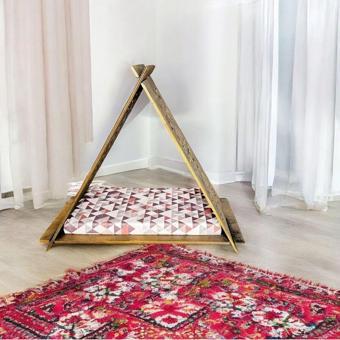 Üçgen Kedi Köpek Evi Kontrplak A Kalite Süngerli Minder Yatak Dahil