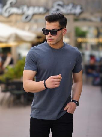 Kozik Erkek Tişört Füme Tişört Standart Bisiklet Yaka Düz %100 Pamuk Erkek Spor T-Shirt