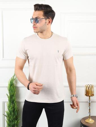 Kozik Erkek Bisiklet Yaka Standart %100 Pamuk Erkek Basic Spor T-Shirt - Krem