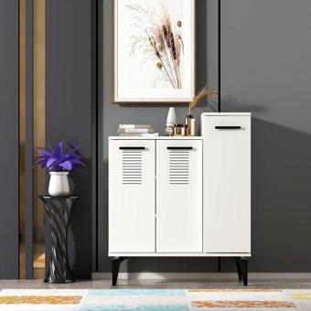 DemonteHome Asi̇modh  Ayakkabilik, Çok Amaçli Dolap 3 Kapakli , 6 Rafli Beyaz-Beyaz