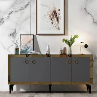DEMONTE DECOR Polli Konsol Royalmermer-Antrasit-Altın