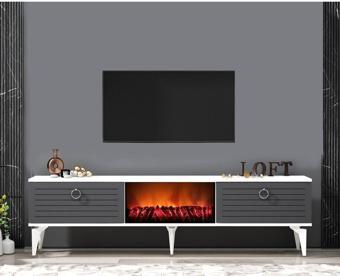 DemonteHome Arronadh Tv Sehpasi (Alt Modül) Şömi̇neli̇ Beyaz-Antrasi̇t