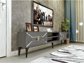 DemonteHome Yumedidh 2 Raflı 2 Kapaklı Tv Ünitesi Antrasit Gümüş