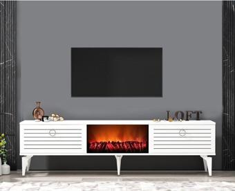 DemonteHome Aronadh Tv Sehpası (Alt Modül) Şömineli Beyaz