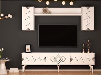 DemonteHome Ri̇ti̇mdh 180 Cm Tv Üni̇tesi̇ Takimi Beyaz Gümüş