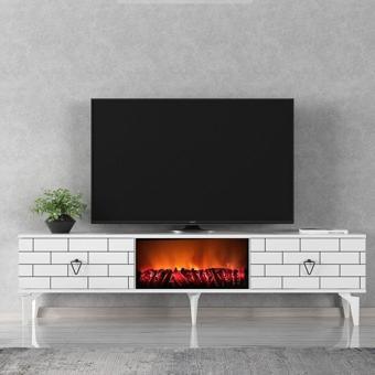 DemonteHome Varnadh Tv Sehpası Şömineli (Alt Modül) Beyaz