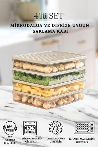 polo55.sport.1855 Buzdolabı Ve Mikrodalga Saklama Kabı - Bej Buzdolabı Organizeri 4X2800Ml