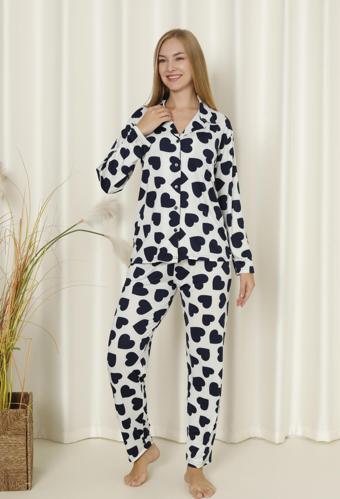 Mirano 9508 Kalpli Milan Yumuşak Kumaş Boydan Düğmeli Kadın Pijama Takımı