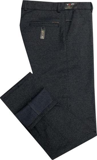 Yazı Klasik Fit Likralı Erkek Füme Kanvas Pantolon-6927
