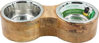 GF PET Kedi ve Köpek Figure Ahşap Kaplı İkili Mama ve Su Kabı Small