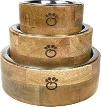 GF PET Kedi ve Köpek Mango Ahşap Kaplı Mama ve Su Kabı Large