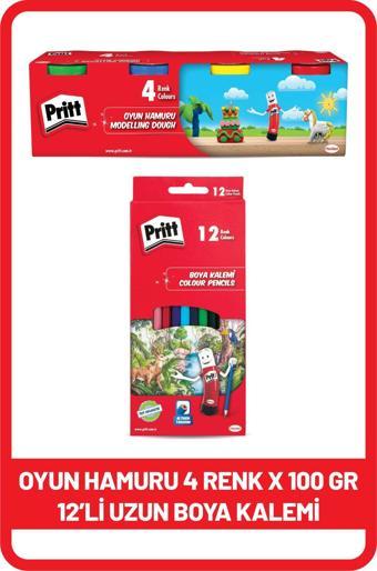 Pritt 12'li Uzun Kuru Boya Kalemi + Pritt oyun hamuru 4 renk x 100 gr 