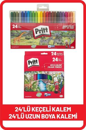 Pritt 24'lü Keçeli Kalem + 24'lü Uzun Kuru Boya Kalemi 