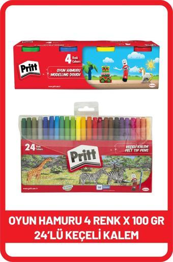 Pritt 24'lü Keçeli Kalem + Pritt oyun hamuru 4 renk x 100 gr 