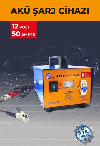 ATLAS AKÜ ŞARJ CİHAZI 12 VOLT 50 AMPER 5 YIL GARANTİ